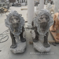 Garden style brown marble hand making life size stone lion statue